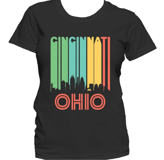 Retro 1970's Style Cincinnati Ohio Cityscape Downtown Skyline Women's T-Shirt