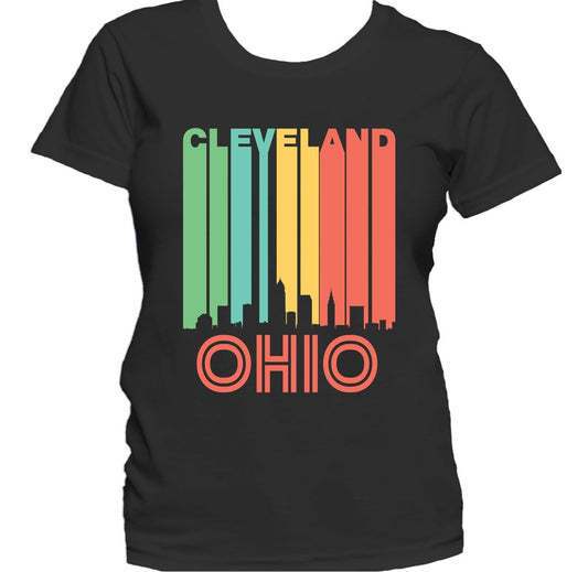 Retro 1970's Style Cleveland Ohio Cityscape Downtown Skyline Women's T-Shirt