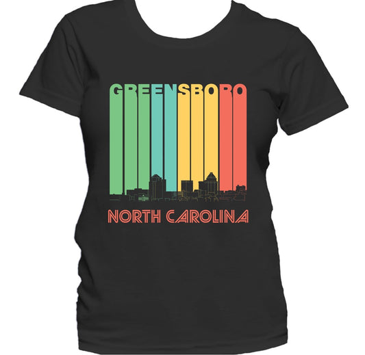 Retro 1970's Style Greensboro North Carolina Skyline Women's T-Shirt