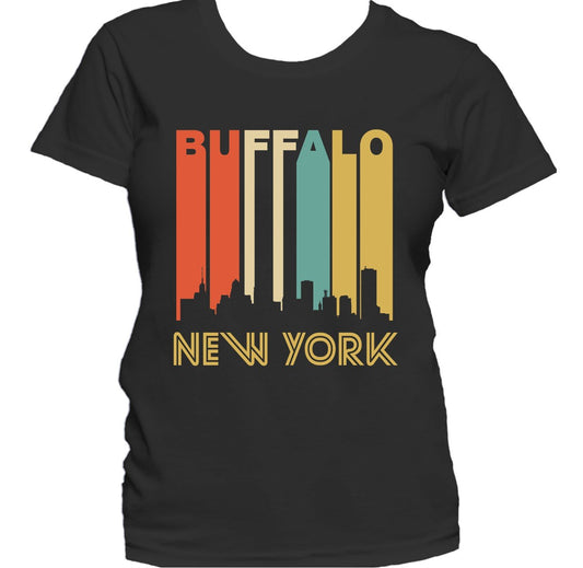 Retro 1970's Style Buffalo New York Cityscape Downtown Skyline Women's T-Shirt