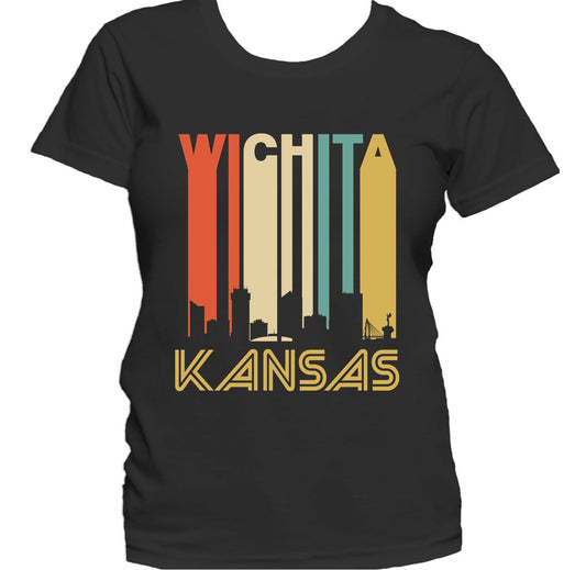 Retro 1970's Style Wichita Kansas Cityscape Downtown Skyline Women's T-Shirt