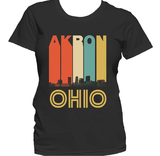 Retro 1970's Style Akron Ohio Skyline Women's T-Shirt