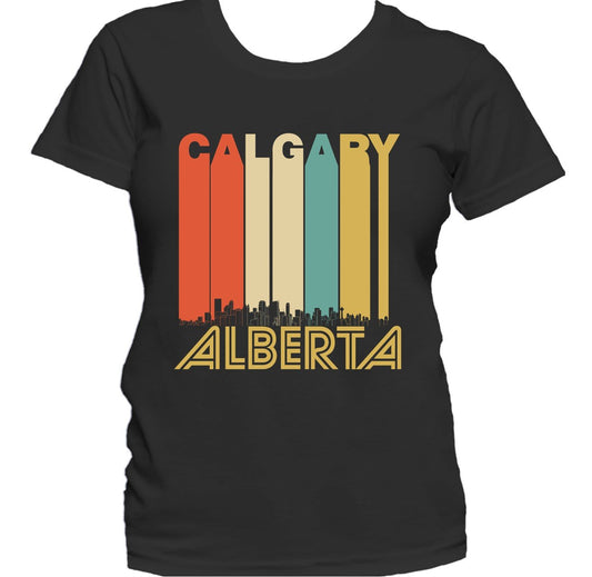 Retro 1970's Style Calgary Alberta Canada Skyline Cityscape Women's T-Shirt