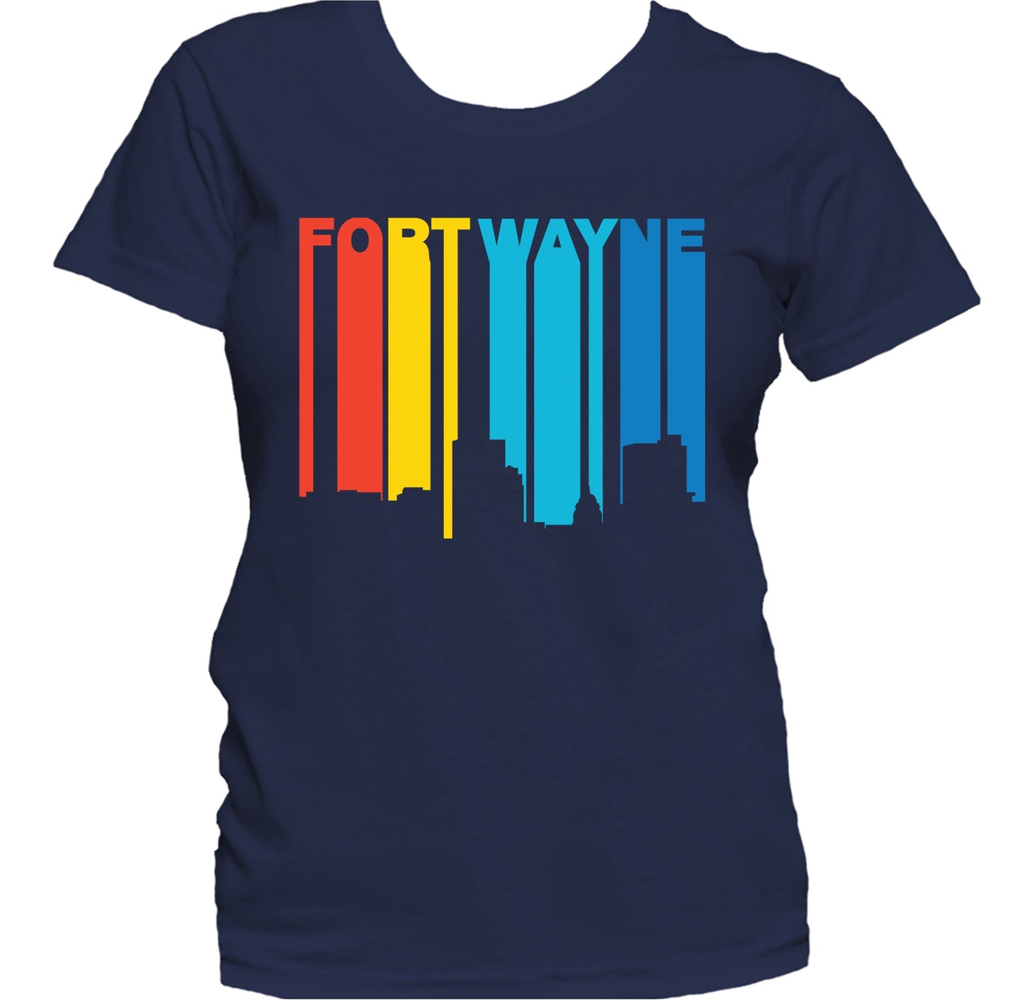 Retro 1970's Style Fort Wayne Indiana Skyline Women's T-Shirt