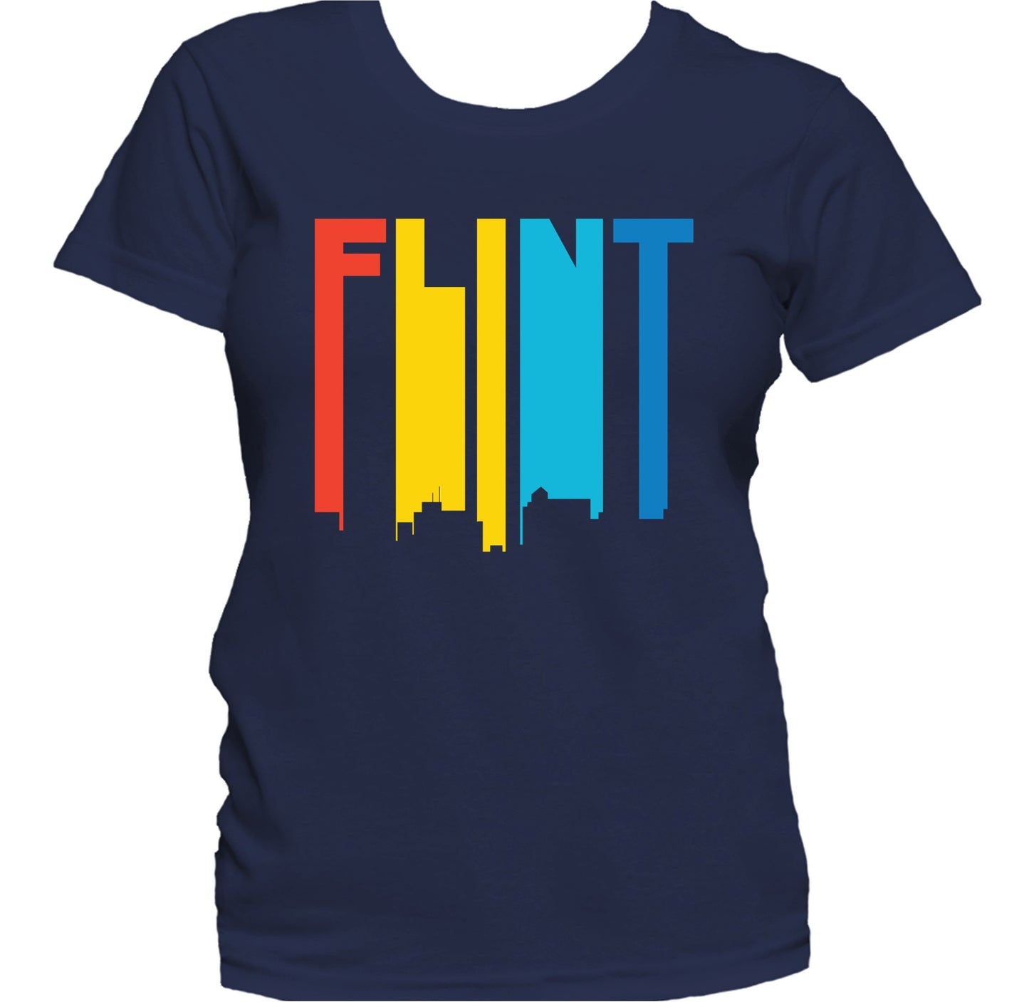 Retro 1970's Style Flint Michigan Skyline Women's T-Shirt