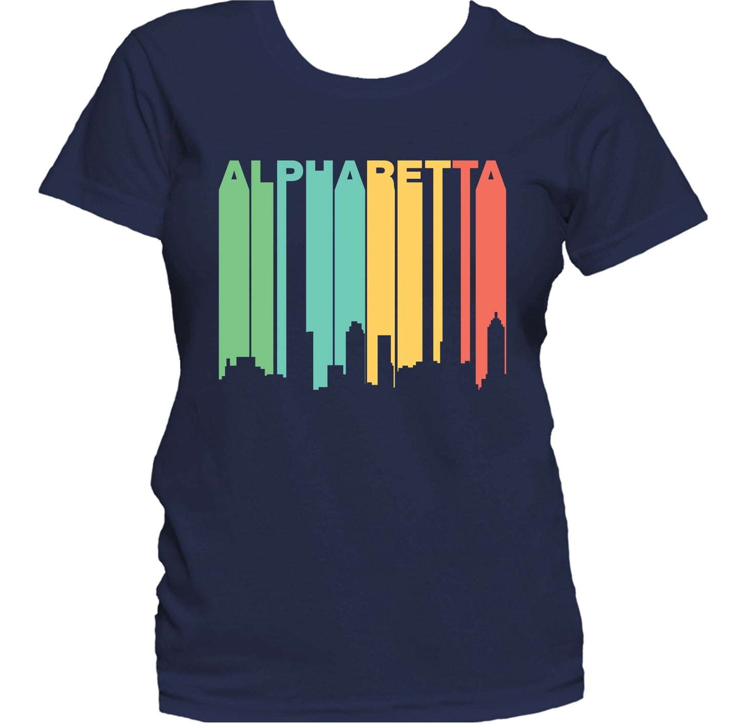 Retro 1970's Style Alpharetta Georgia Skyline Women's T-Shirt