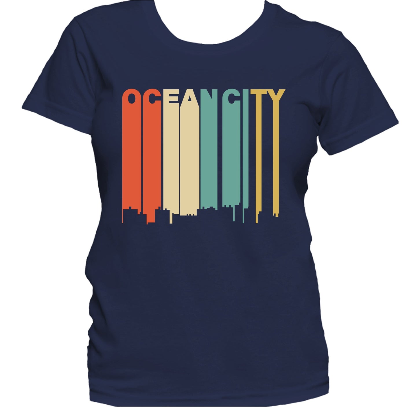Retro 1970's Style Ocean City Maryland Skyline Women's T-Shirt