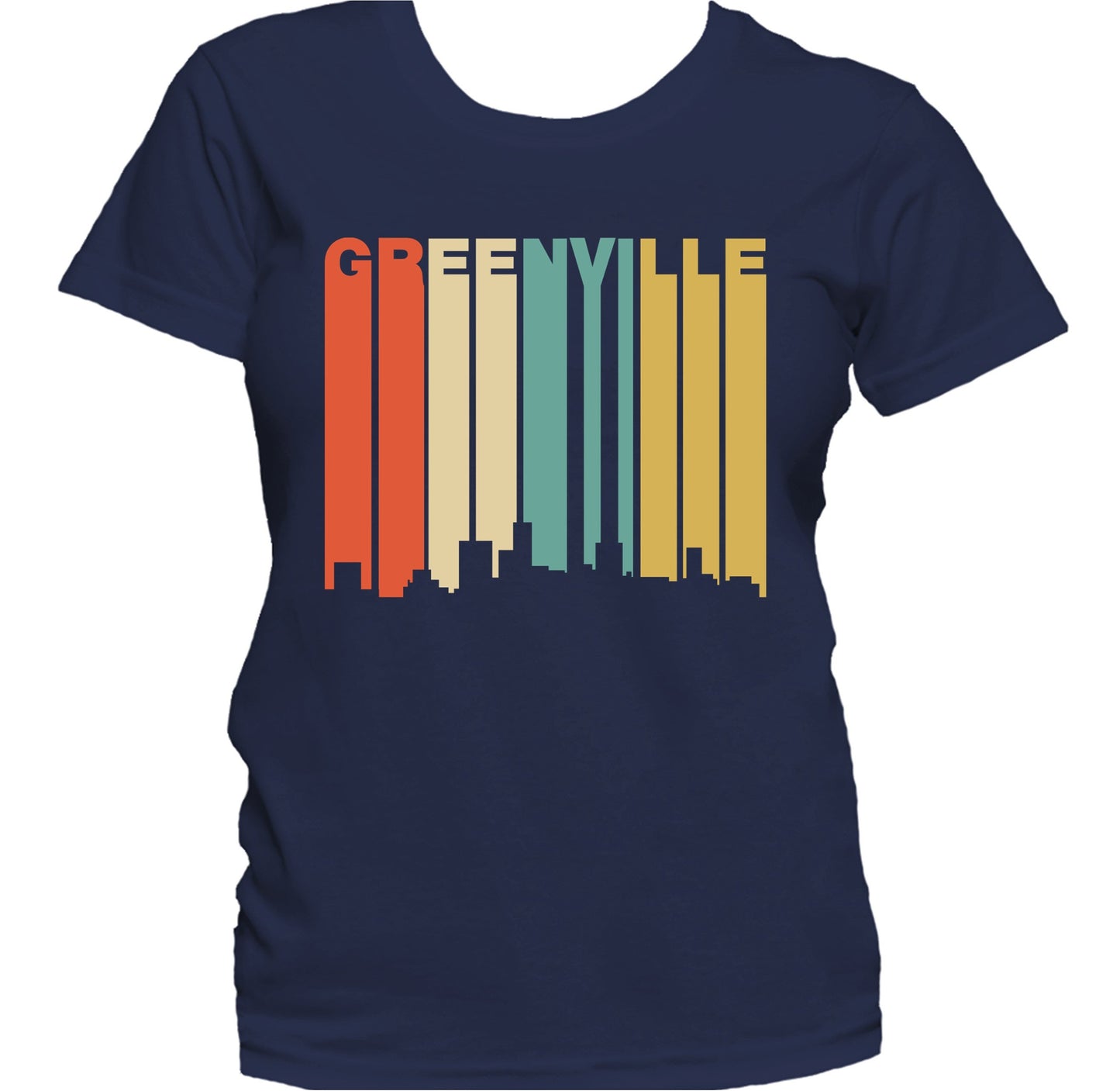 Retro 1970's Style Greenville South Carolina Skyline Women's T-Shirt