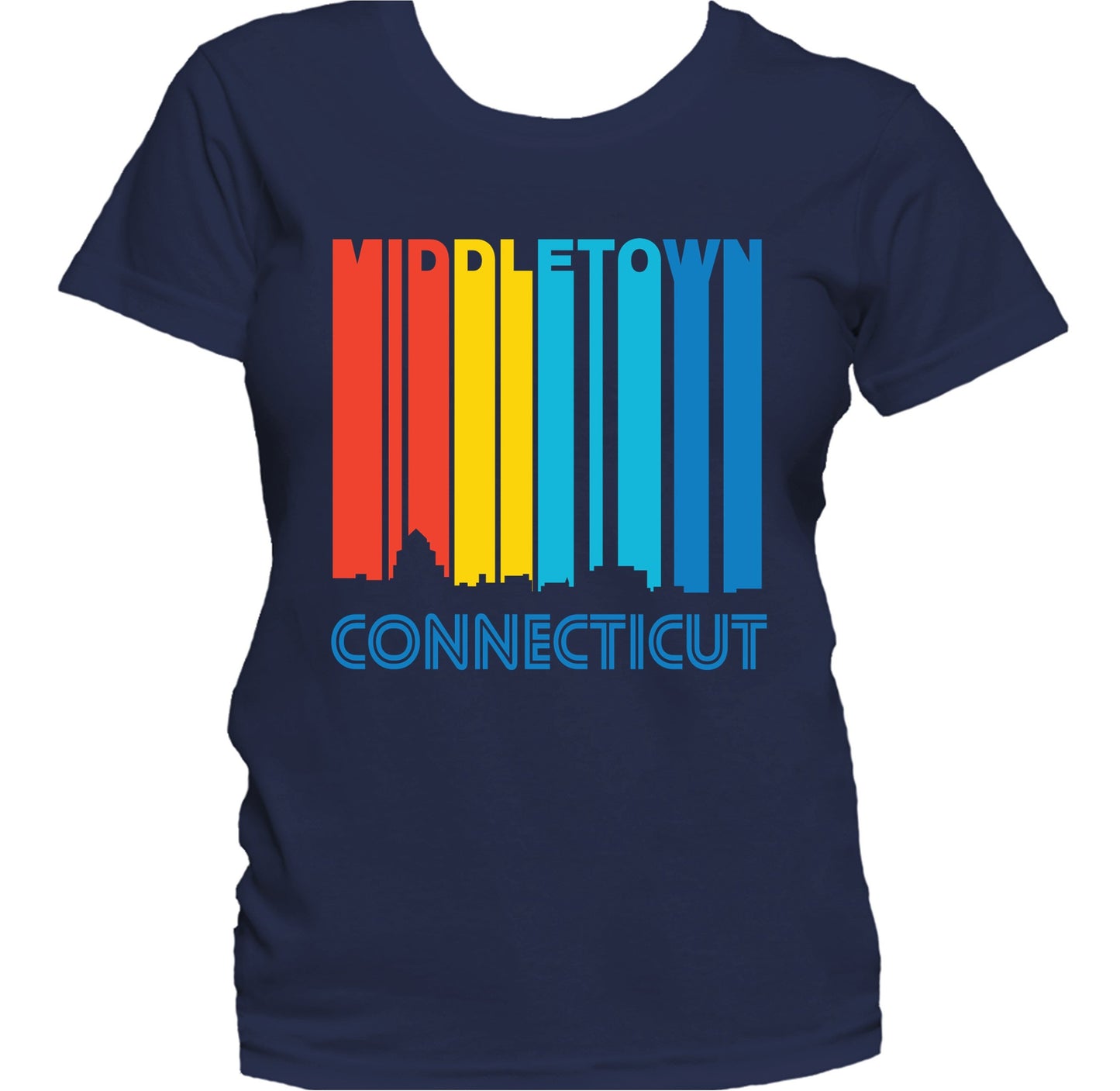 Retro 1970's Style Middletown Connecticut Skyline Women's T-Shirt