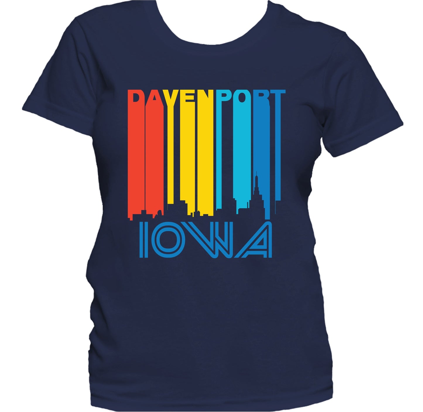 Retro 1970's Style Davenport Iowa Skyline Women's T-Shirt