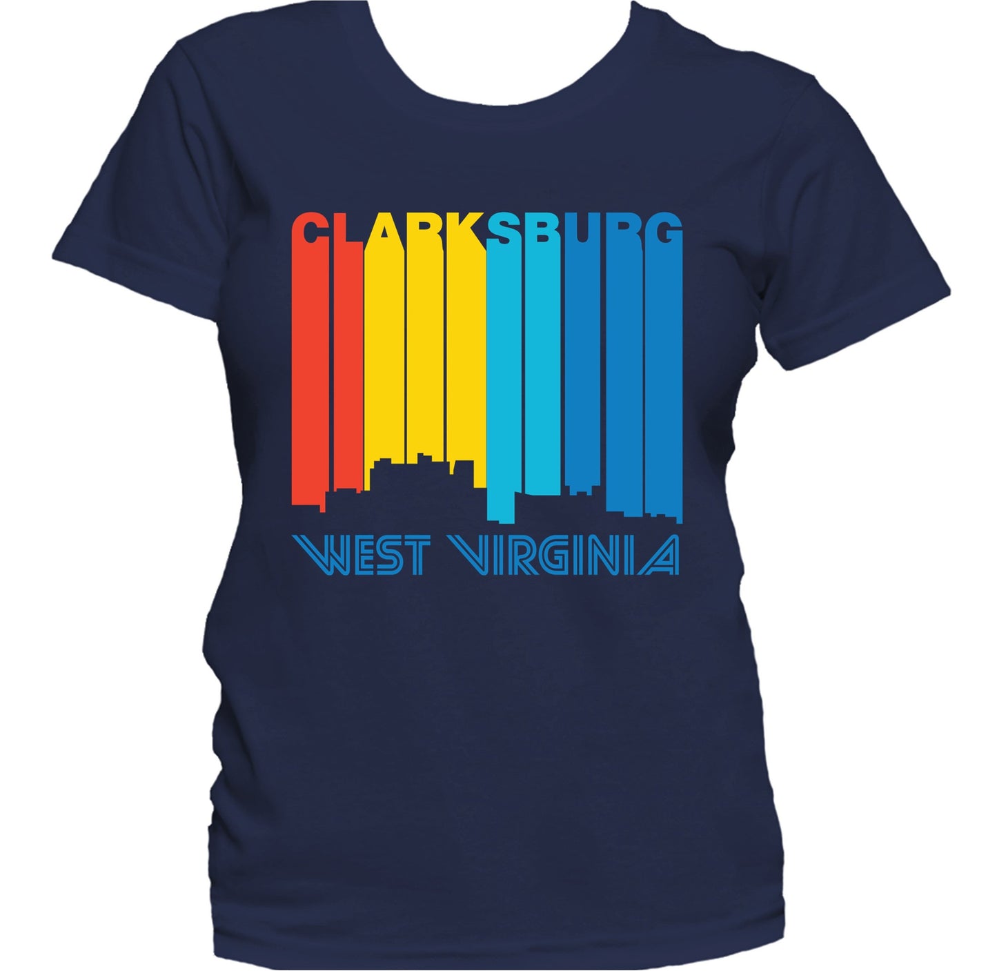 Retro 1970's Style Clarksburg West Virginia Skyline Women's T-Shirt
