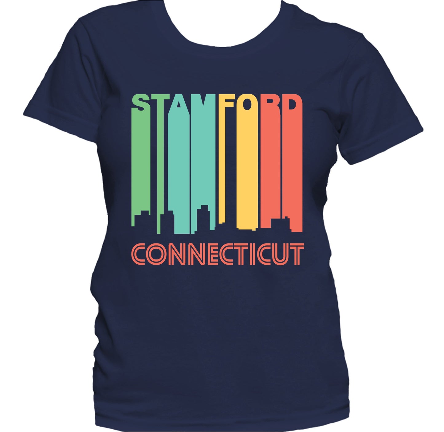 Retro 1970's Style Stamford Connecticut Skyline Women's T-Shirt