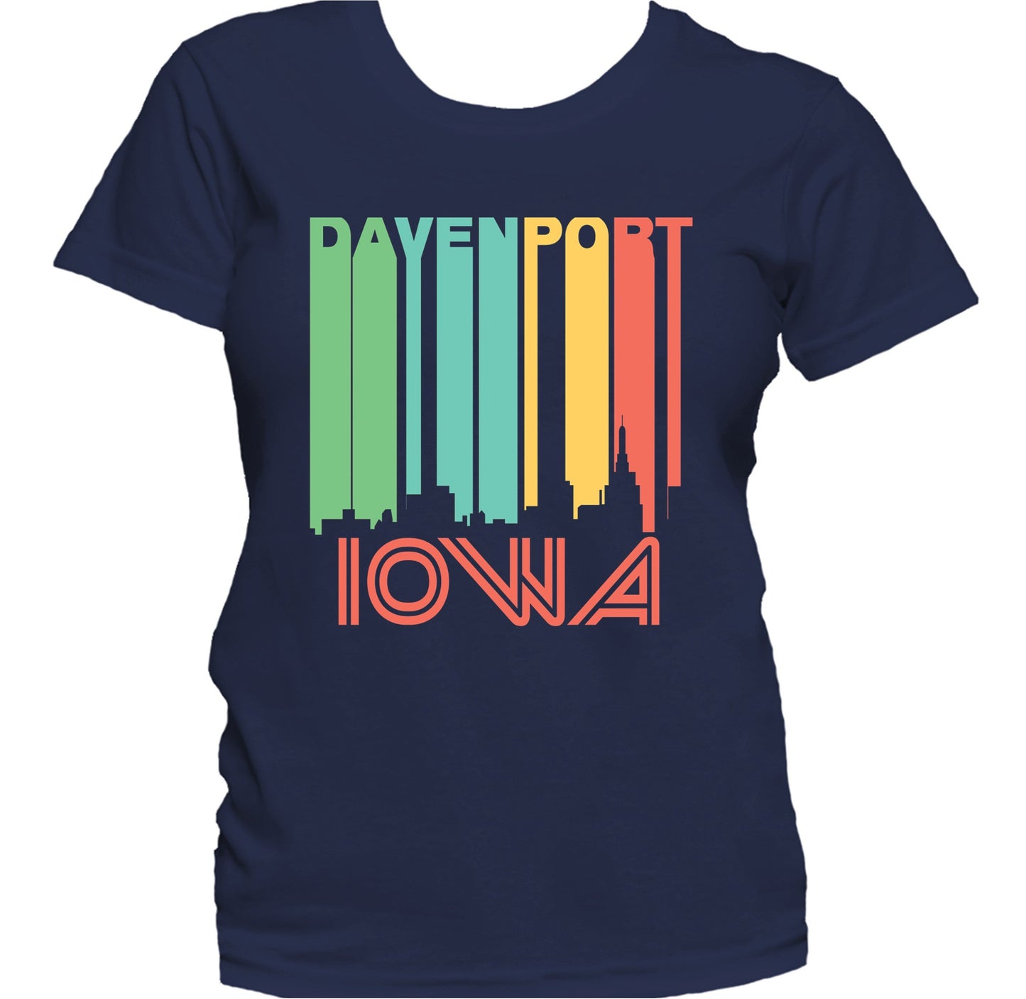 Retro 1970's Style Davenport Iowa Skyline Women's T-Shirt