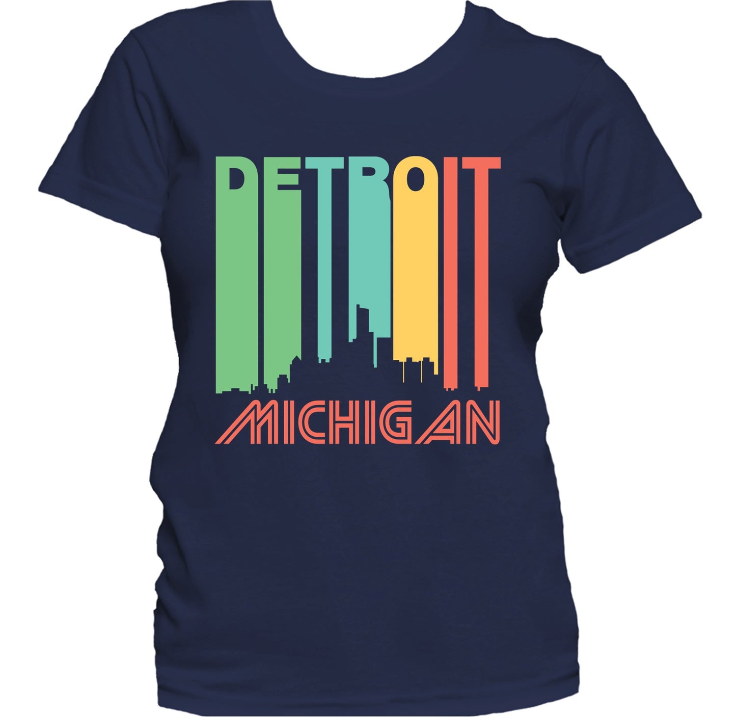 Retro 1970's Style Detroit Michigan Skyline Women's T-Shirt