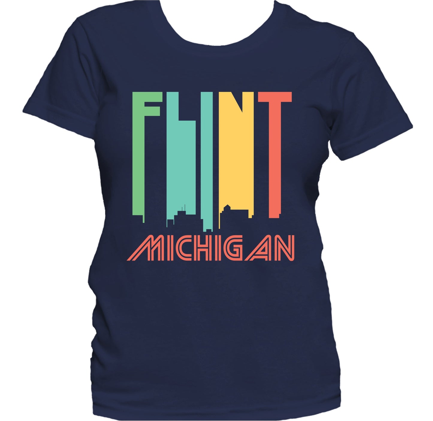 Retro 1970's Style Flint Michigan Skyline Women's T-Shirt