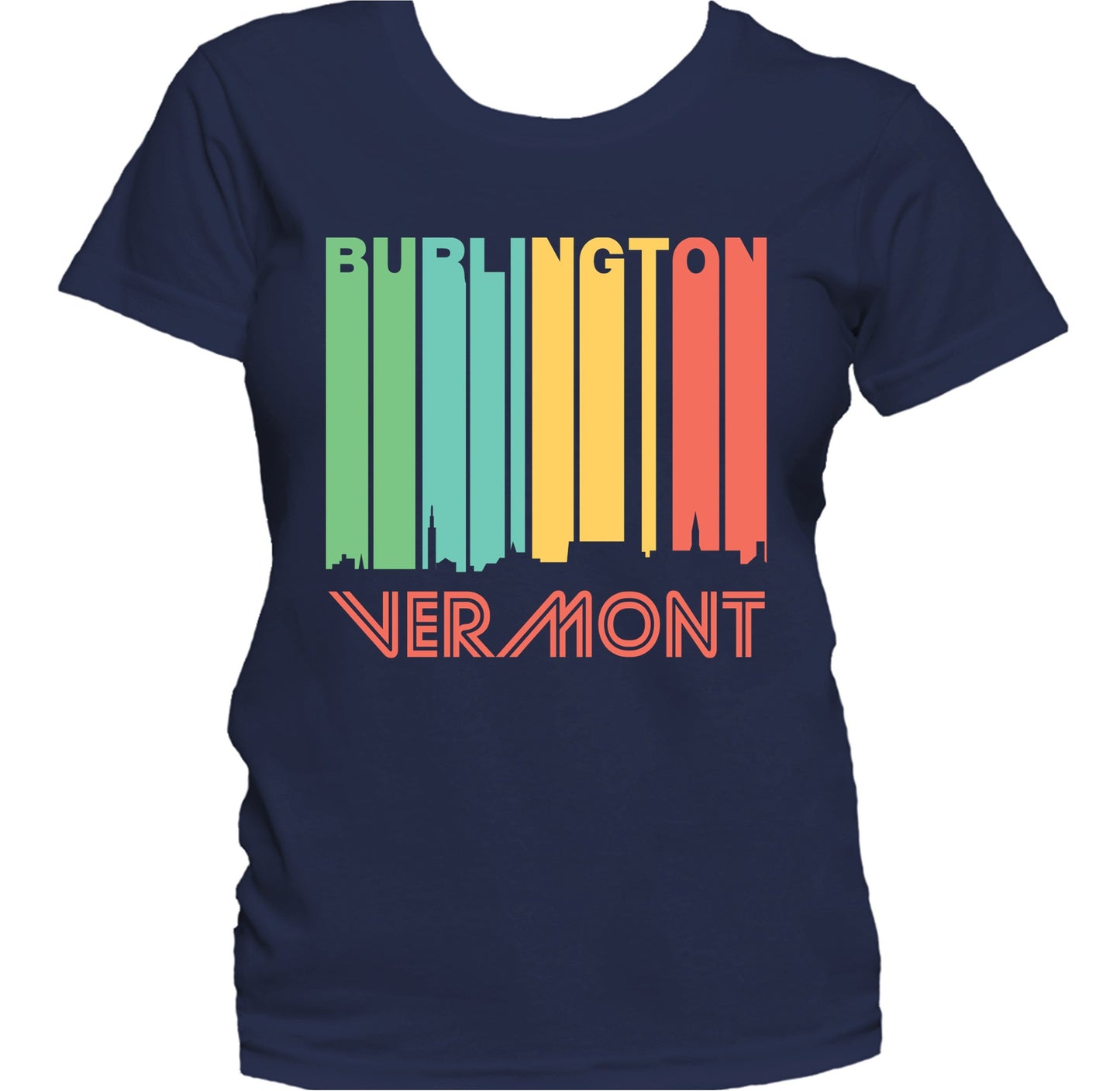 Retro 1970's Style Burlington Vermont Skyline Women's T-Shirt