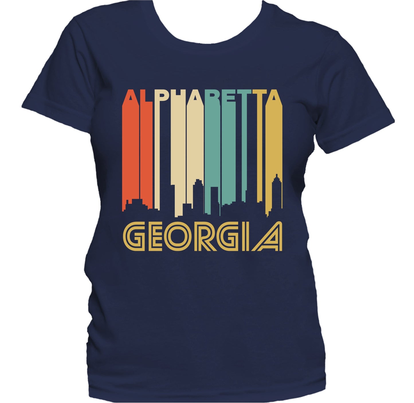 Retro 1970's Style Alpharetta Georgia Skyline Women's T-Shirt