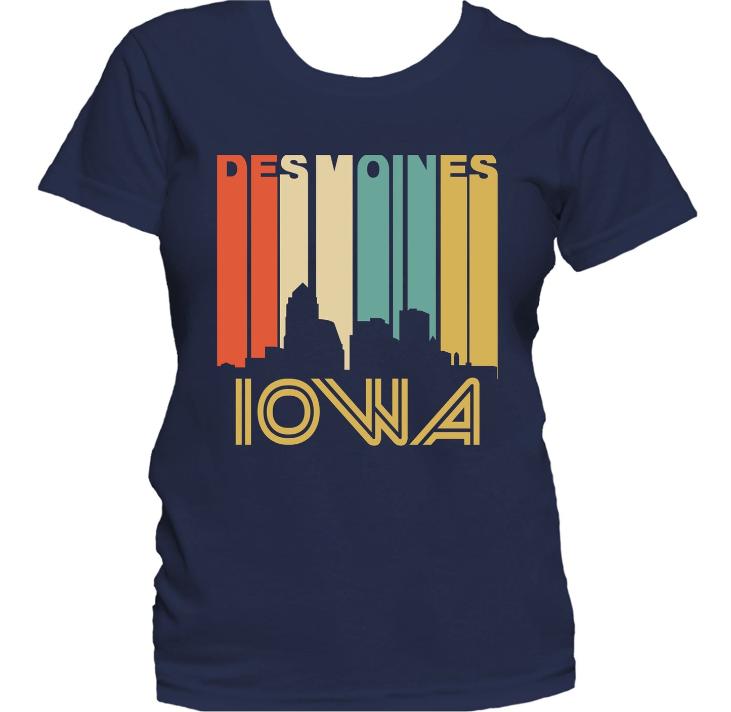 Retro 1970's Style Des Moines Iowa Skyline Women's T-Shirt