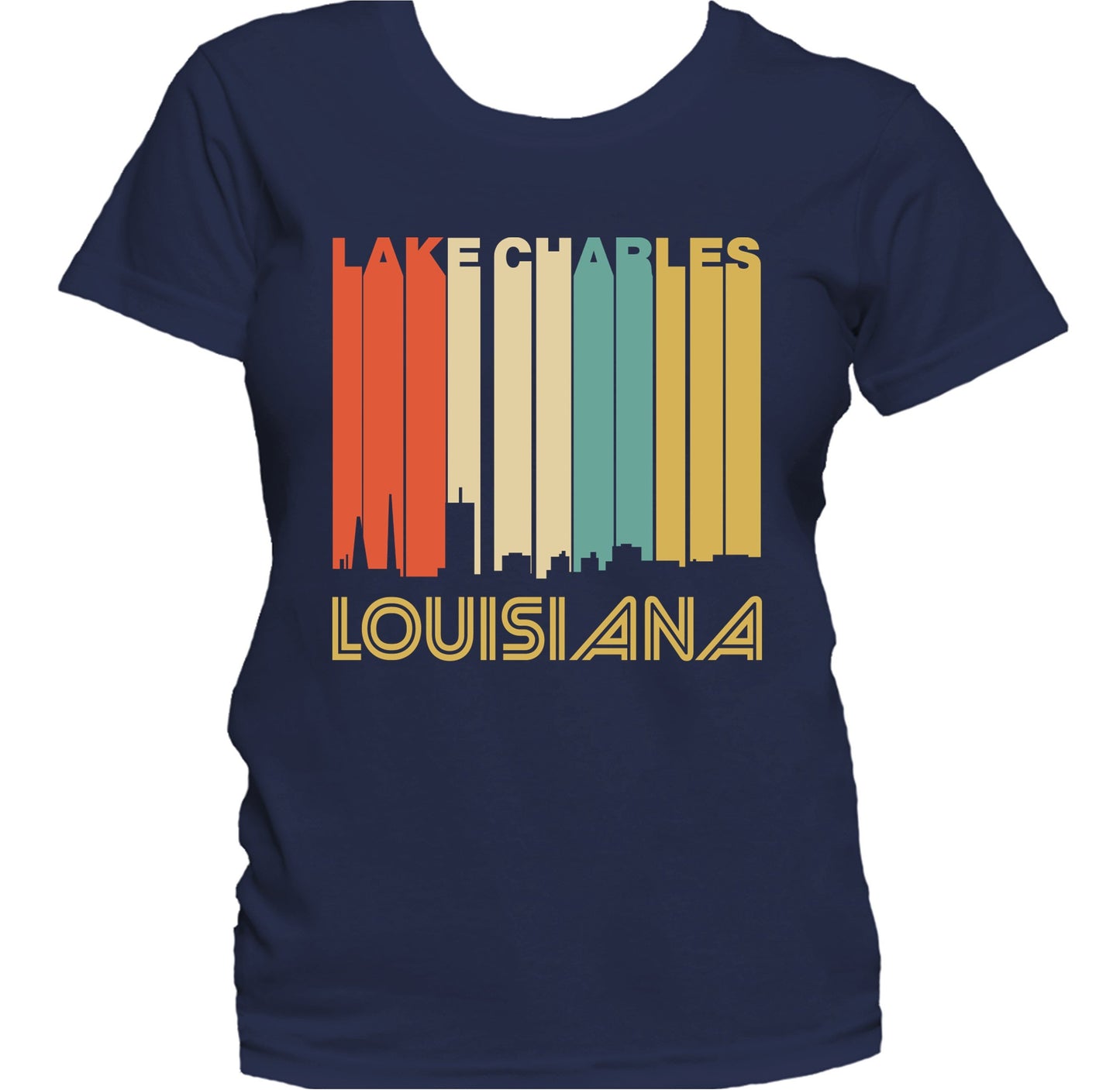 Retro 1970's Style Lake Charles Louisiana Skyline Women's T-Shirt