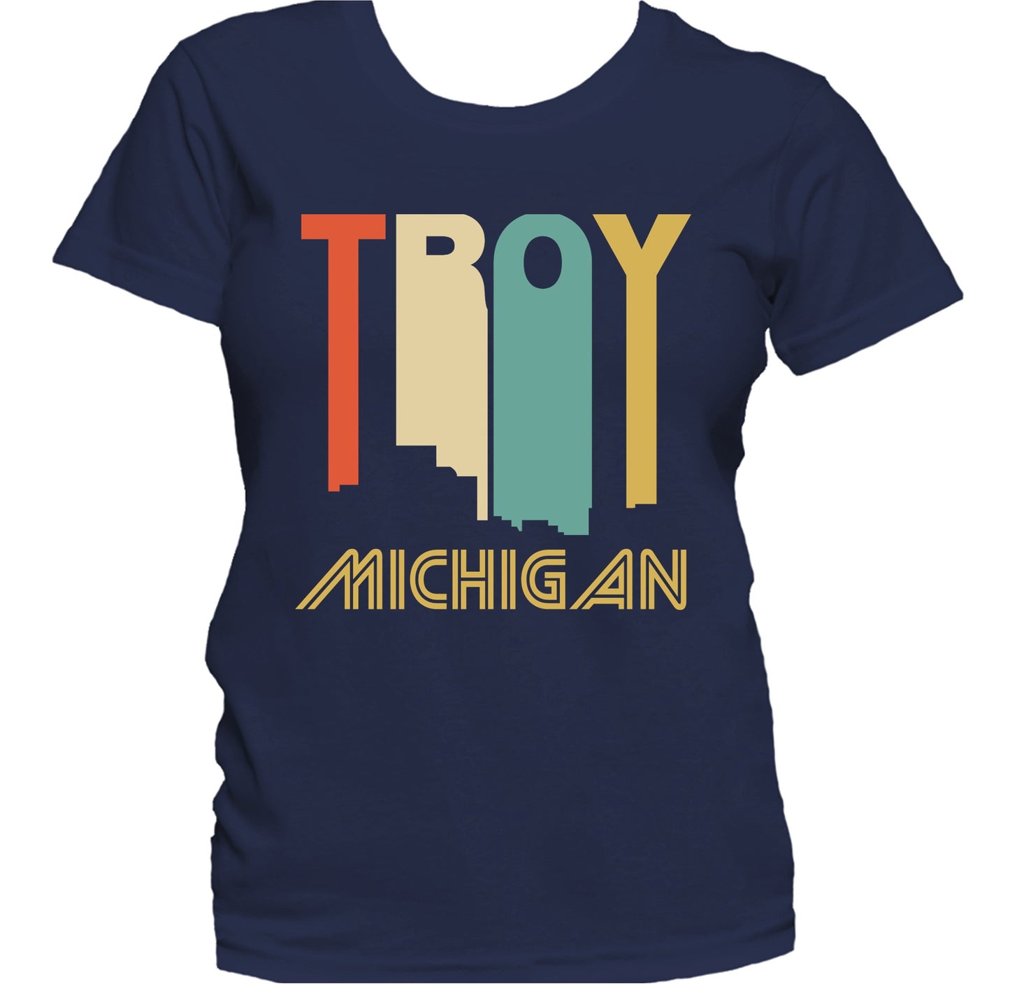 Retro 1970's Style Troy Michigan Skyline Women's T-Shirt