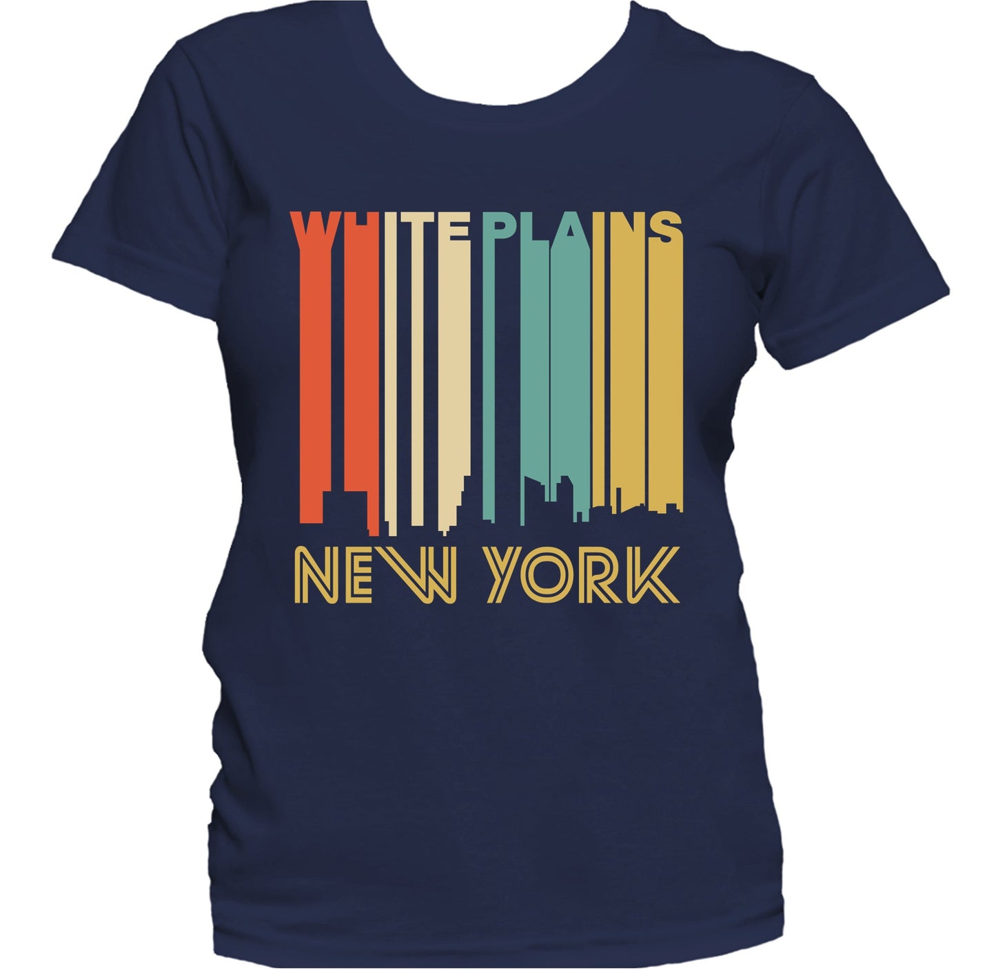 Retro 1970's Style White Plains New York Skyline Women's T-Shirt