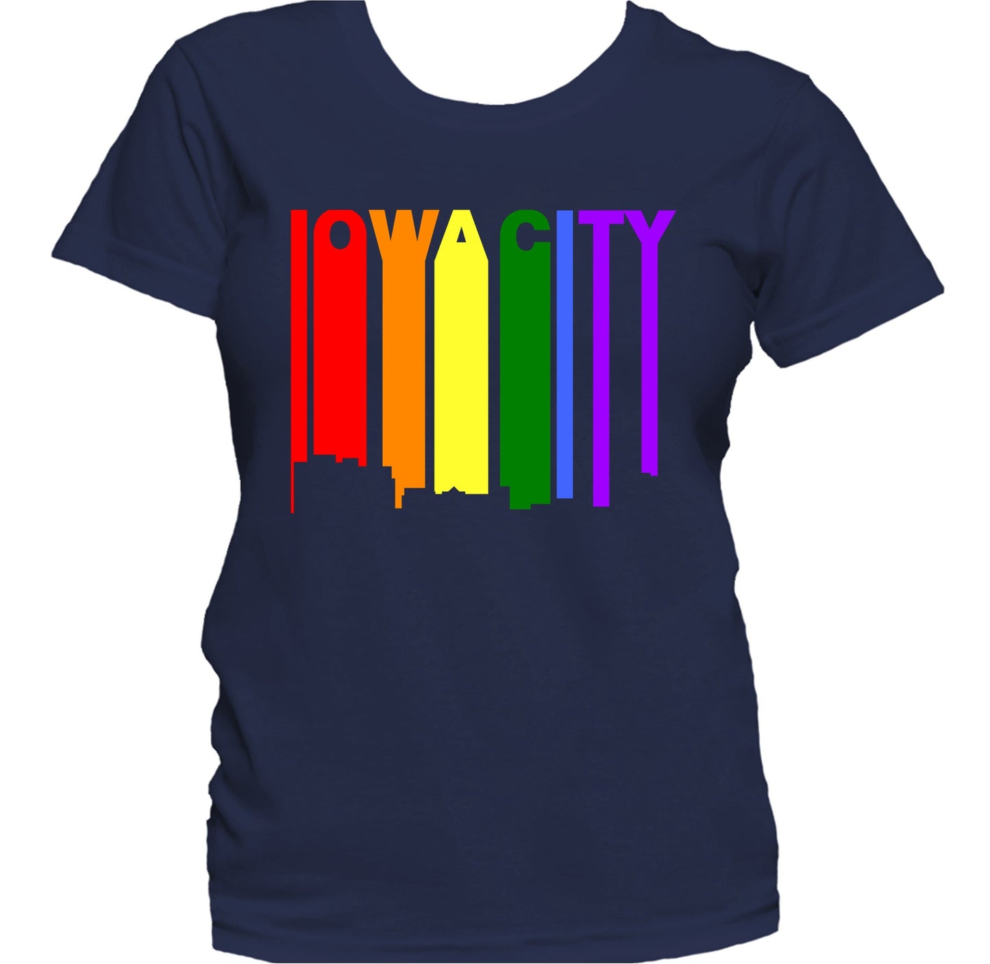 Iowa City Iowa LGBTQ Gay Pride Rainbow Skyline Women's T-Shirt
