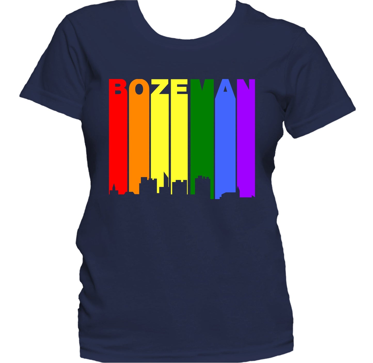 Bozeman Montana LGBTQ Gay Pride Rainbow Skyline Women's T-Shirt