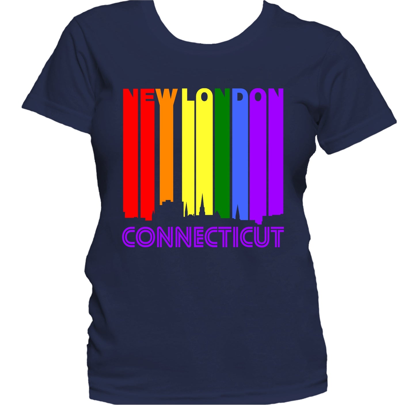 New London Connecticut LGBTQ Gay Pride Rainbow Skyline Women's T-Shirt