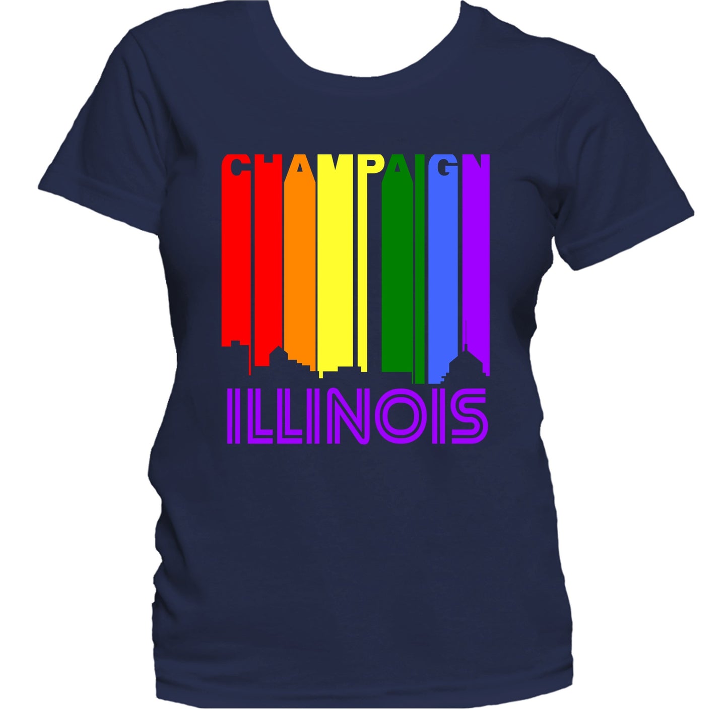 Champaign Illinois LGBTQ Gay Pride Rainbow Skyline Women's T-Shirt