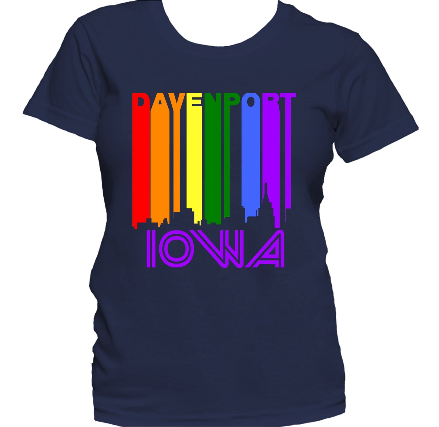 Davenport Iowa LGBTQ Gay Pride Rainbow Skyline Women's T-Shirt
