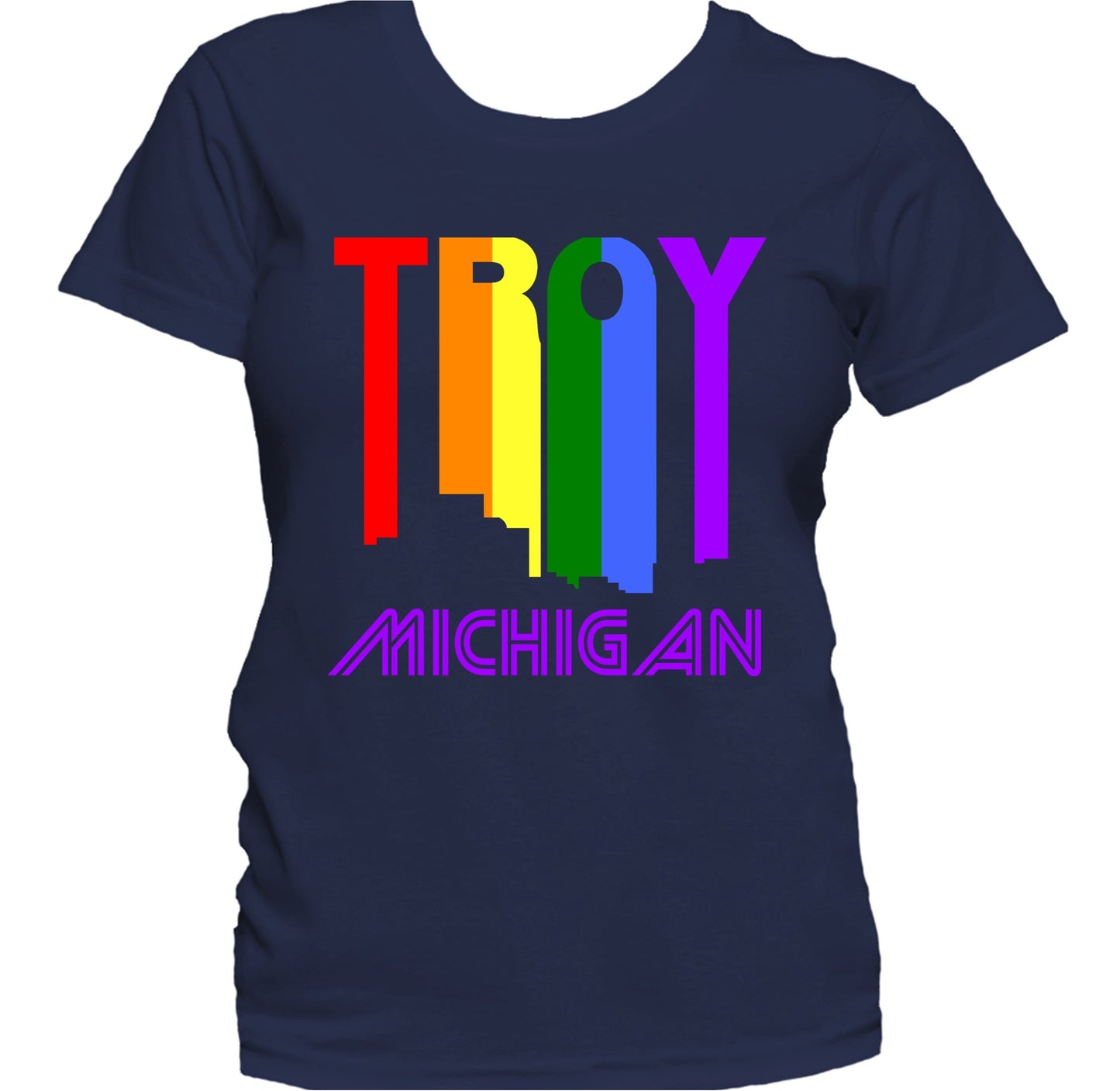 Troy Michigan LGBTQ Gay Pride Rainbow Skyline Women's T-Shirt