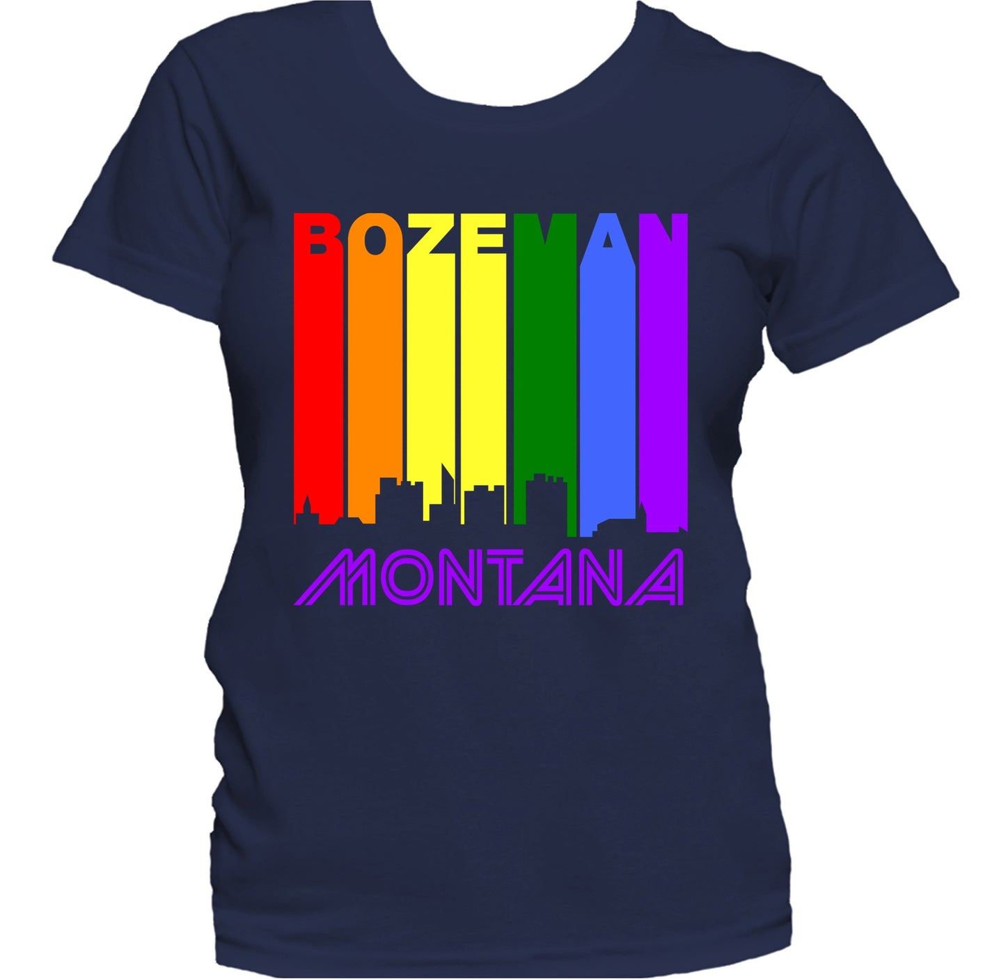 Bozeman Montana LGBTQ Gay Pride Rainbow Skyline Women's T-Shirt