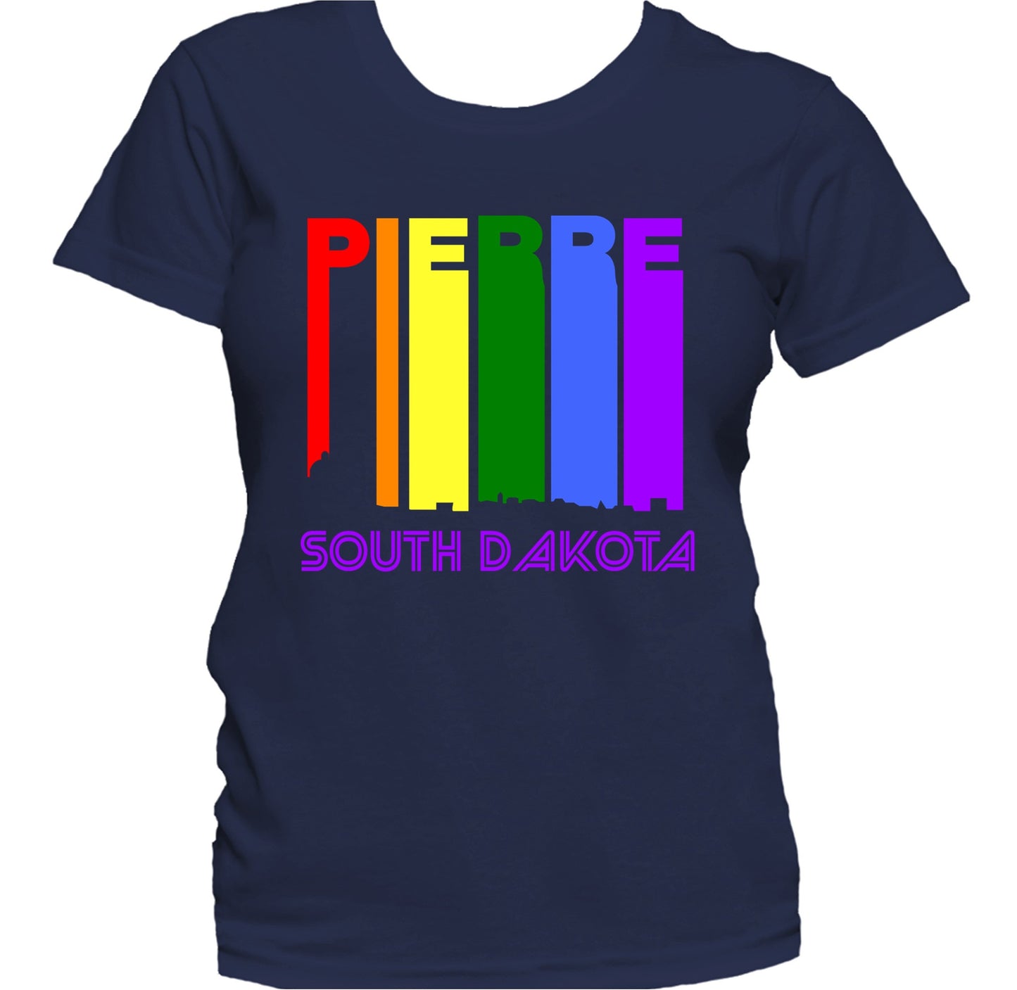 Pierre South Dakota LGBTQ Gay Pride Rainbow Skyline Women's T-Shirt