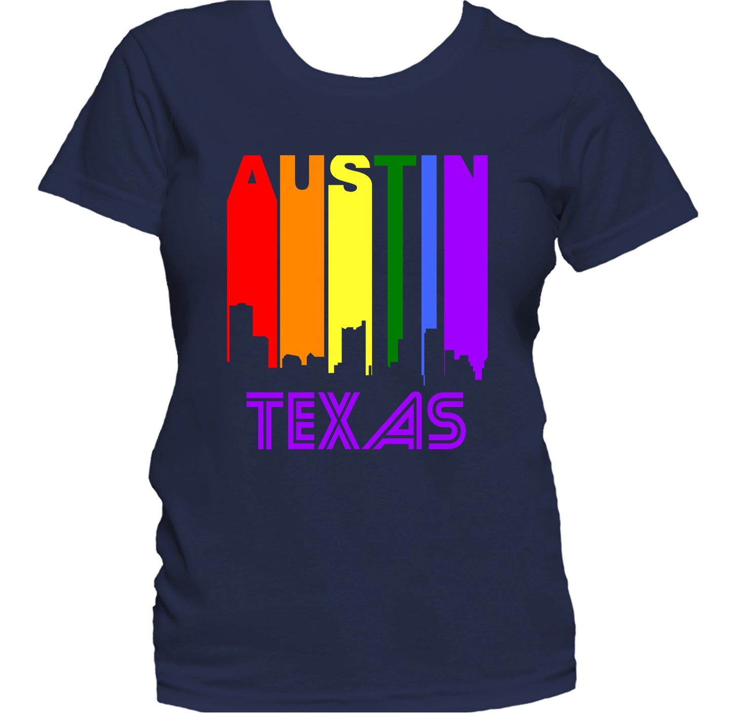 Austin Texas LGBTQ Gay Pride Rainbow Skyline Women's T-Shirt