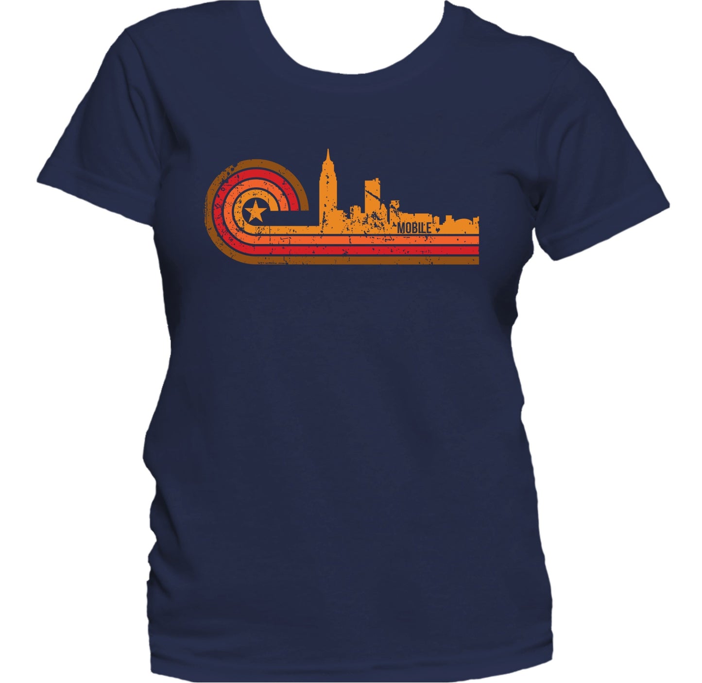 Retro Style Mobile Alabama Skyline Distressed Women's T-Shirt