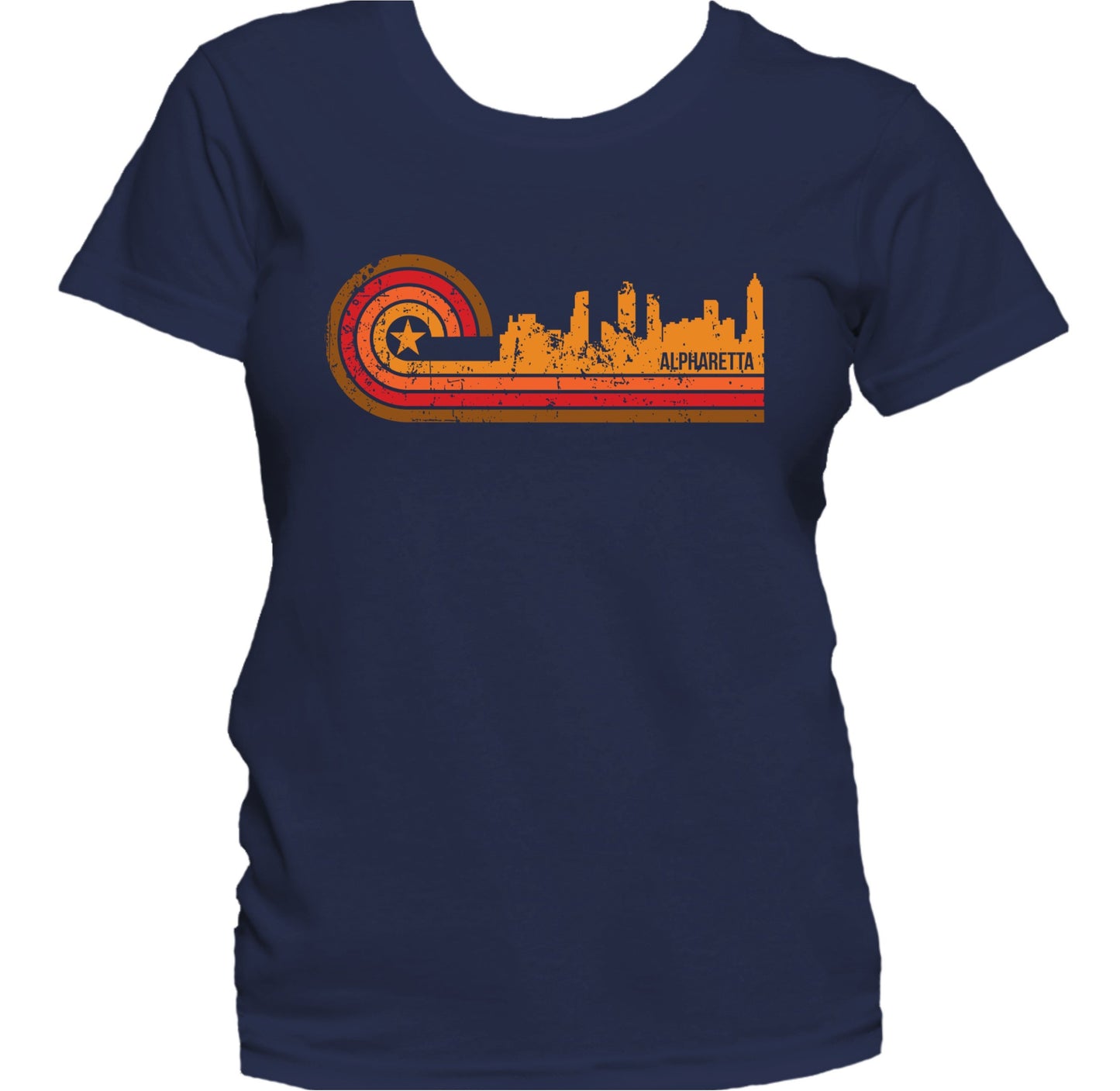 Retro Style Alpharetta Georgia Skyline Distressed Women's T-Shirt