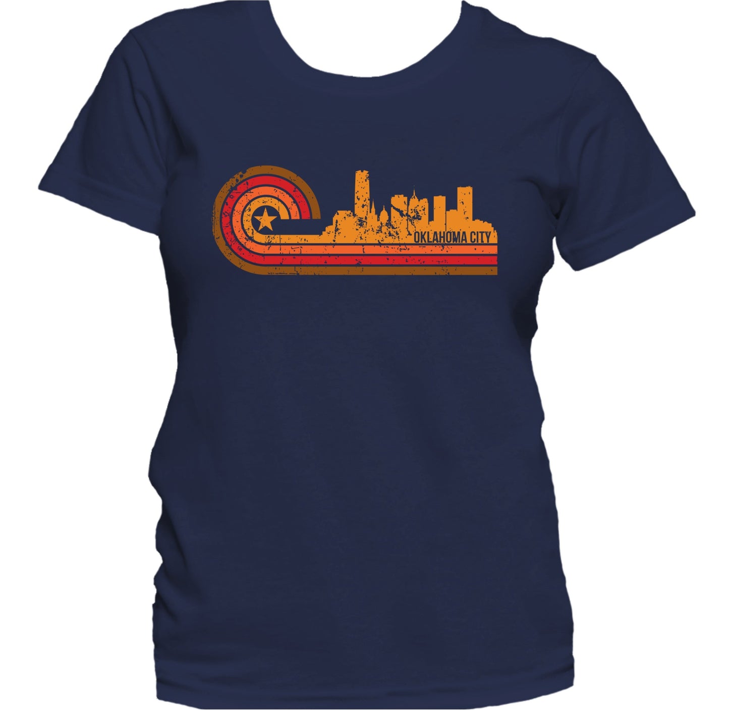 Retro Style Oklahoma City Oklahoma Skyline Distressed Women's T-Shirt