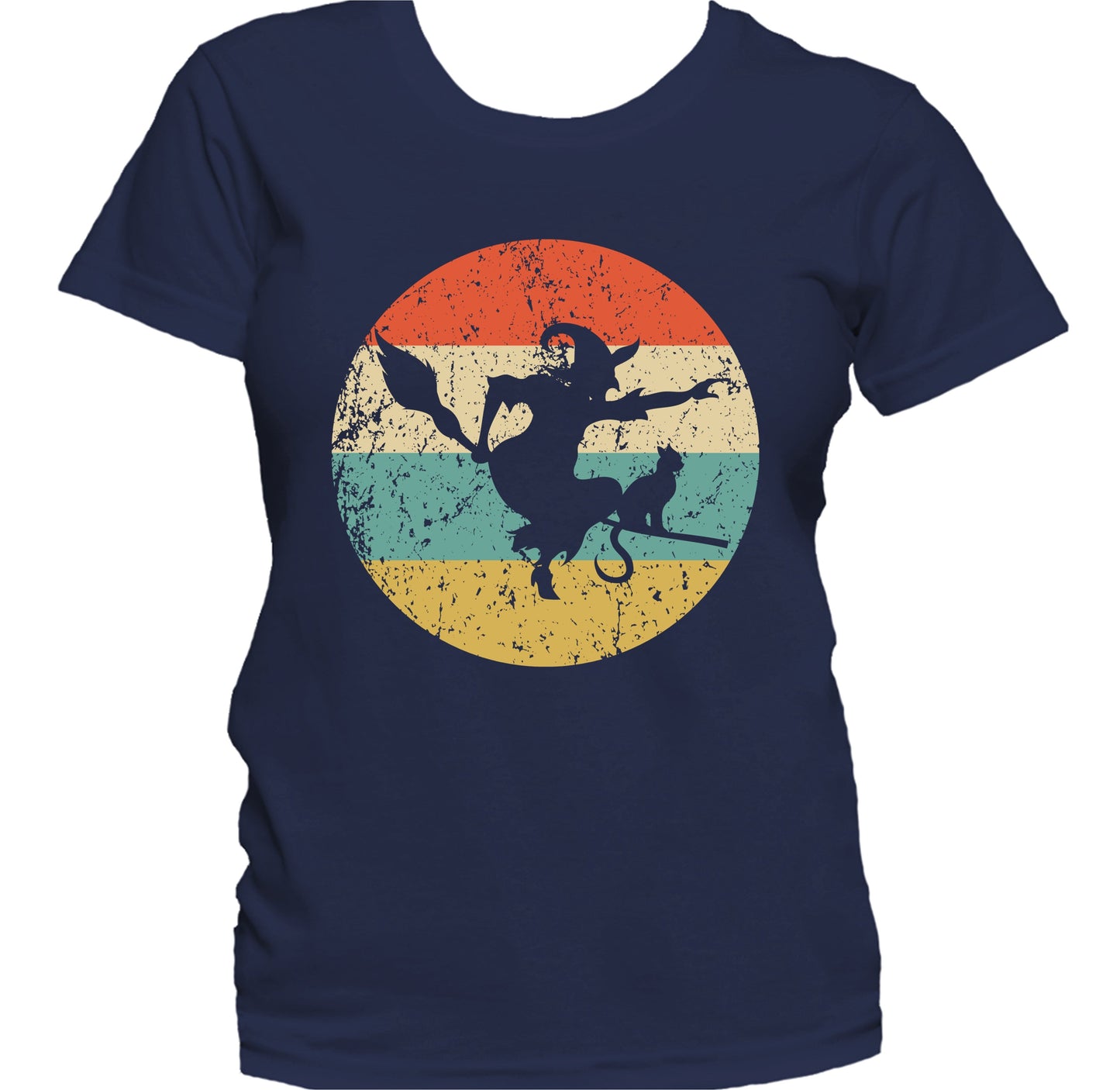 Retro Spooky Scary Flying Witch on Broom Stick Halloween Women's T-Shirt