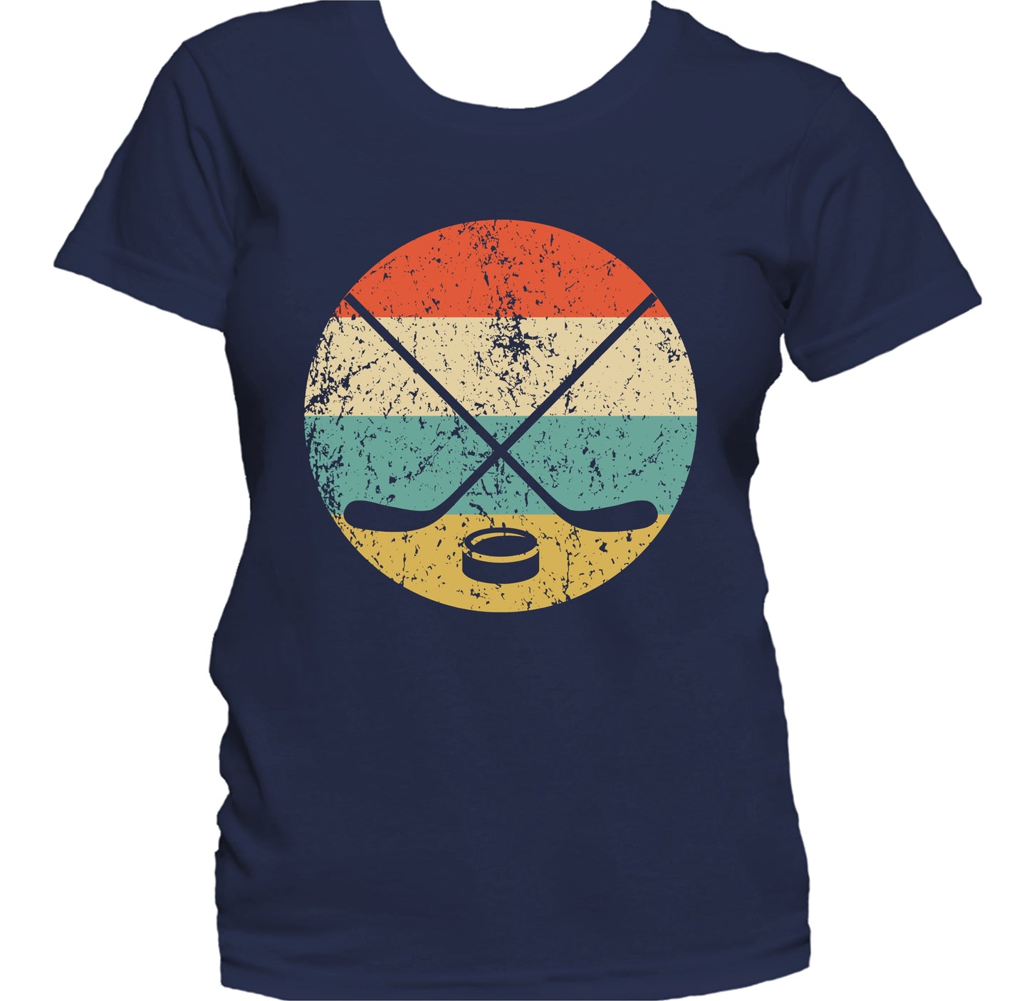 Crossed Hockey Sticks and Puck Icon Retro Hockey Women's T-Shirt