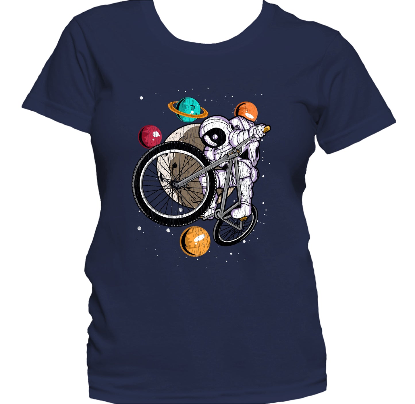 BMX Astronaut Outer Space Spaceman Bike Distressed Women's T-Shirt