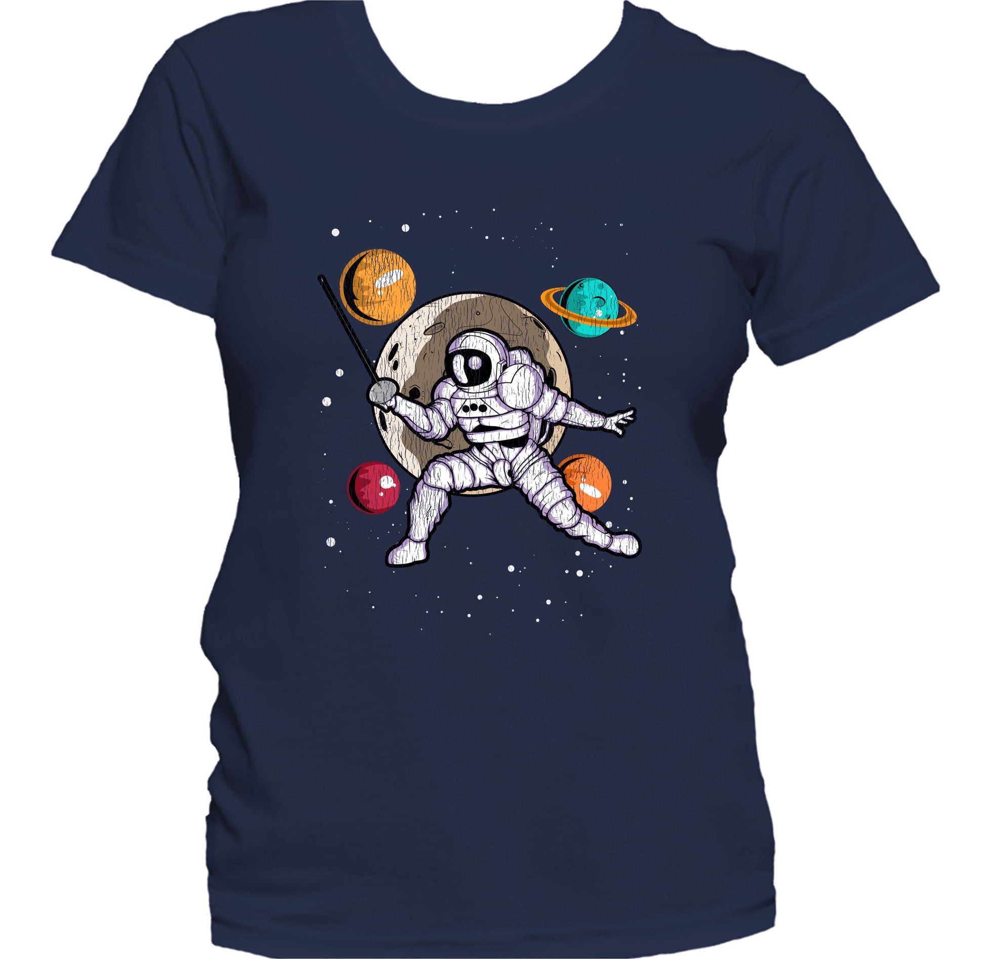 Fencing Astronaut Outer Space Spaceman Distressed Women's T-Shirt