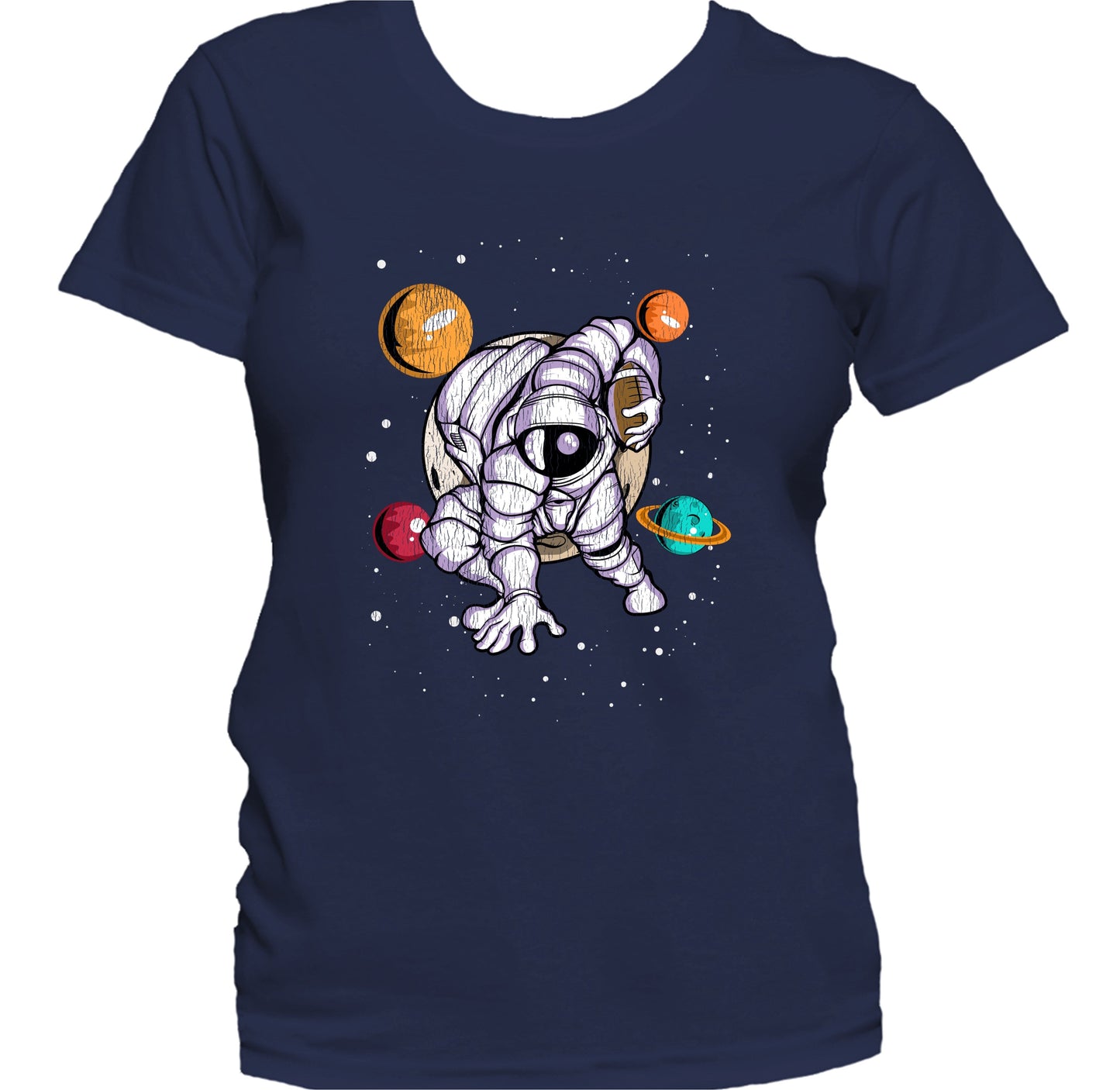 Football Astronaut Outer Space Spaceman Distressed Women's T-Shirt
