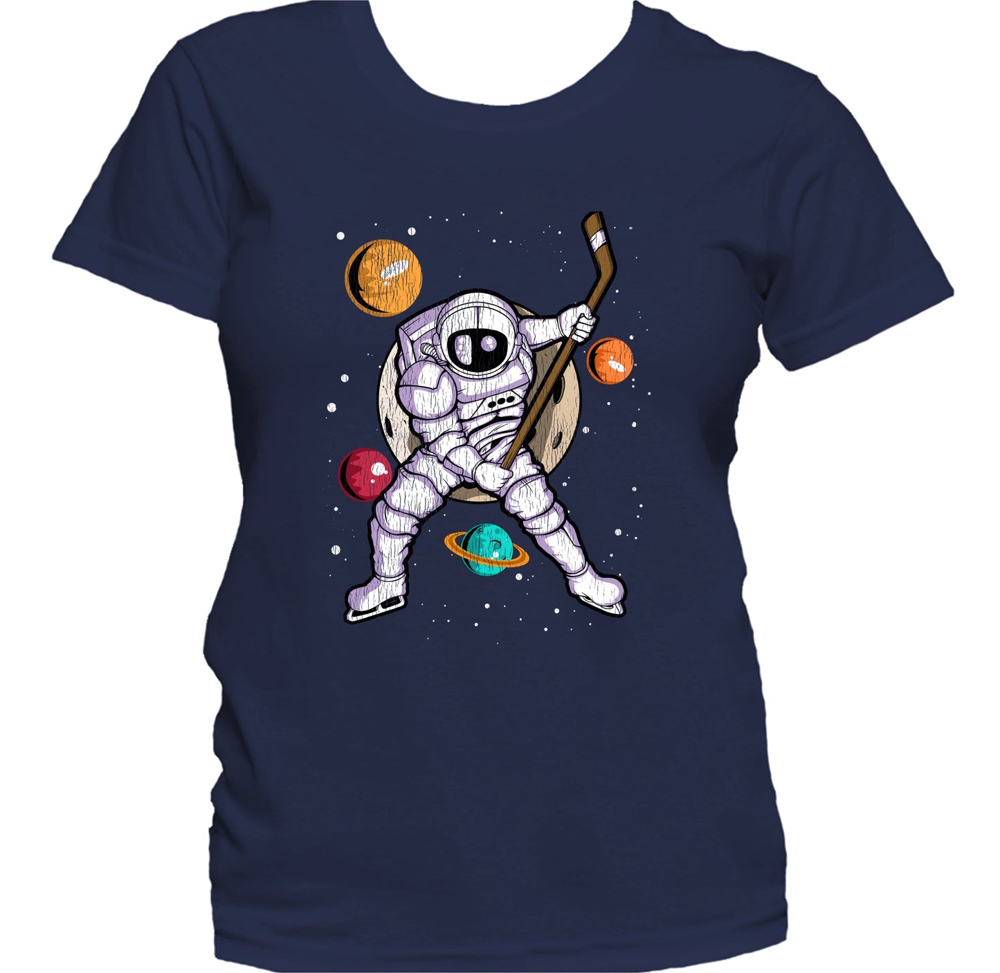 Hockey Astronaut Outer Space Spaceman Distressed Women's T-Shirt