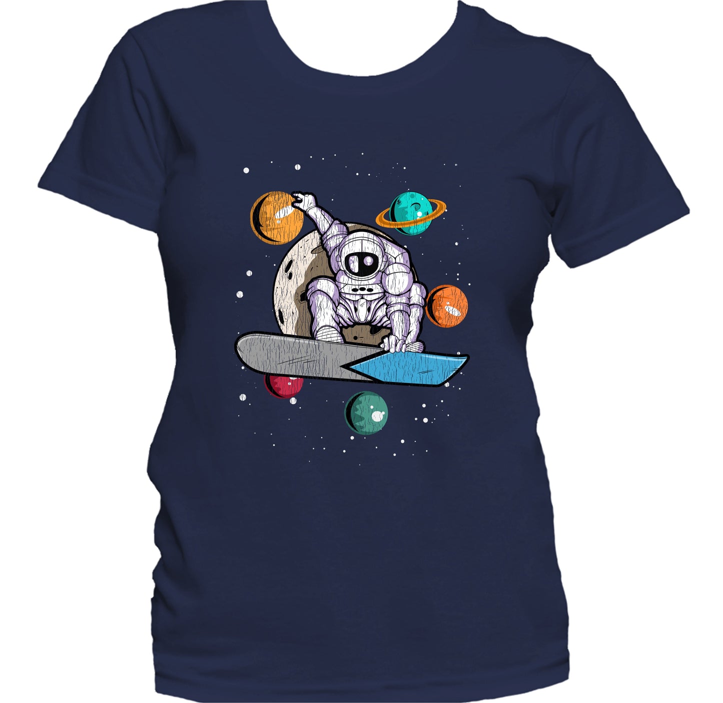 Snowboarding Astronaut Outer Space Spaceman Distressed Women's T-Shirt