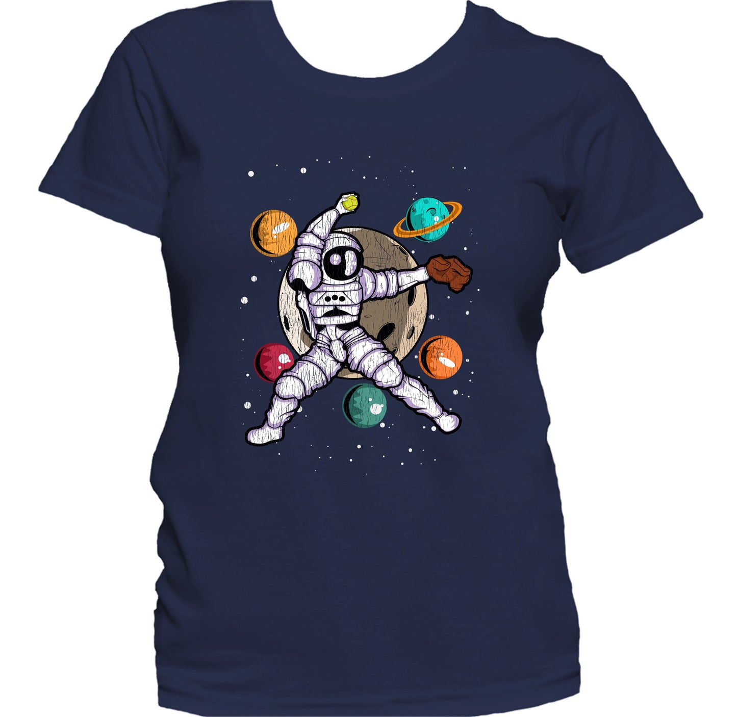 Softball Pitcher Astronaut Outer Space Spaceman Distressed Women's T-Shirt