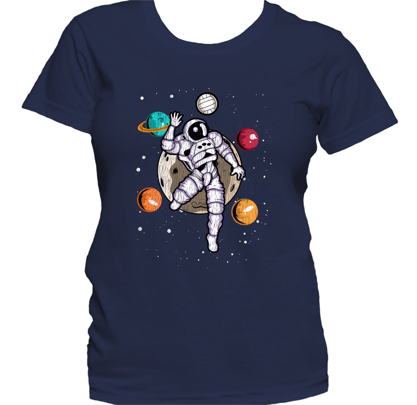 Volleyball Astronaut Outer Space Spaceman Distressed Women's T-Shirt