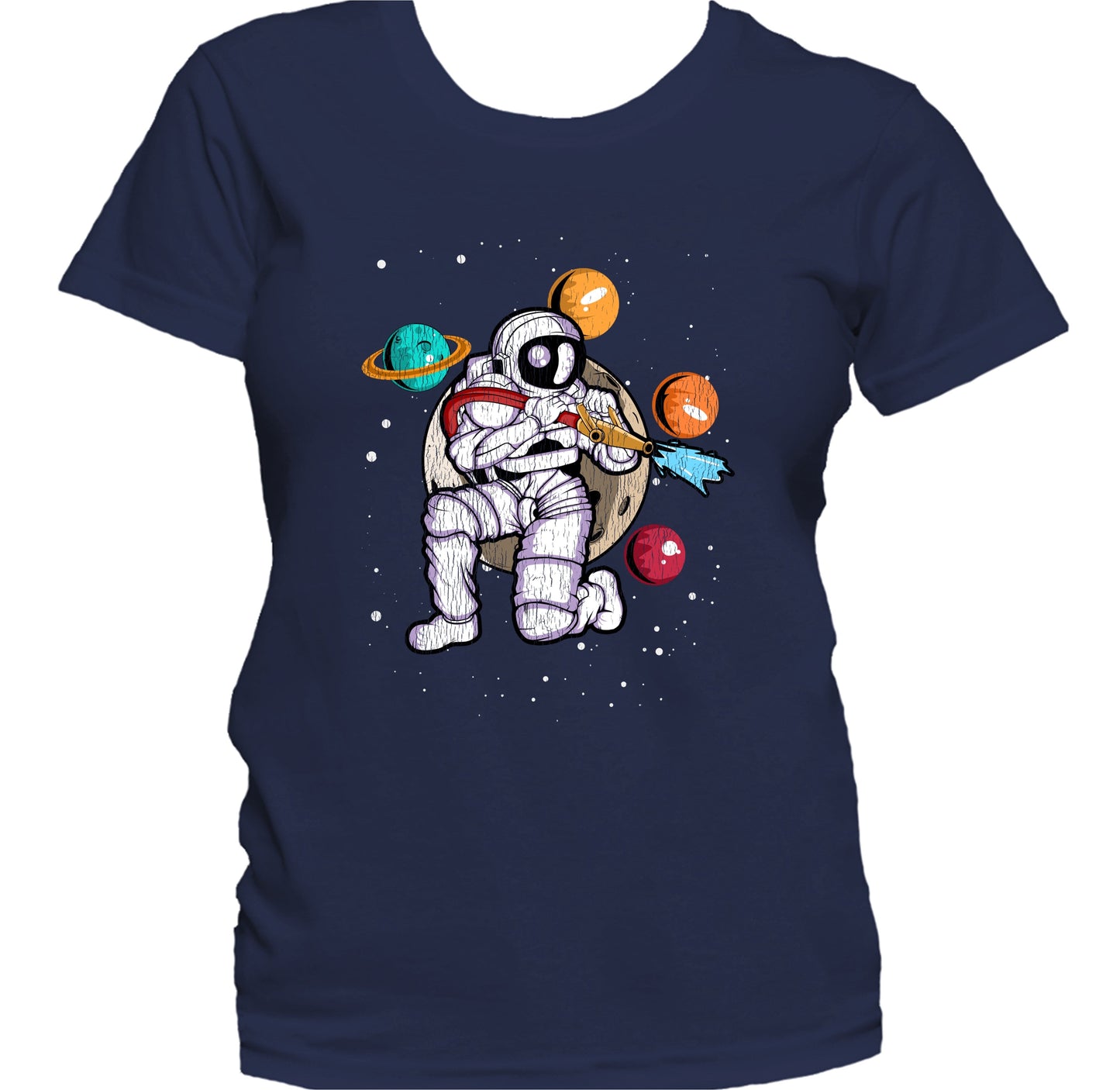 Firefighter Astronaut Outer Space Spaceman Fireman Distressed Women's T-Shirt
