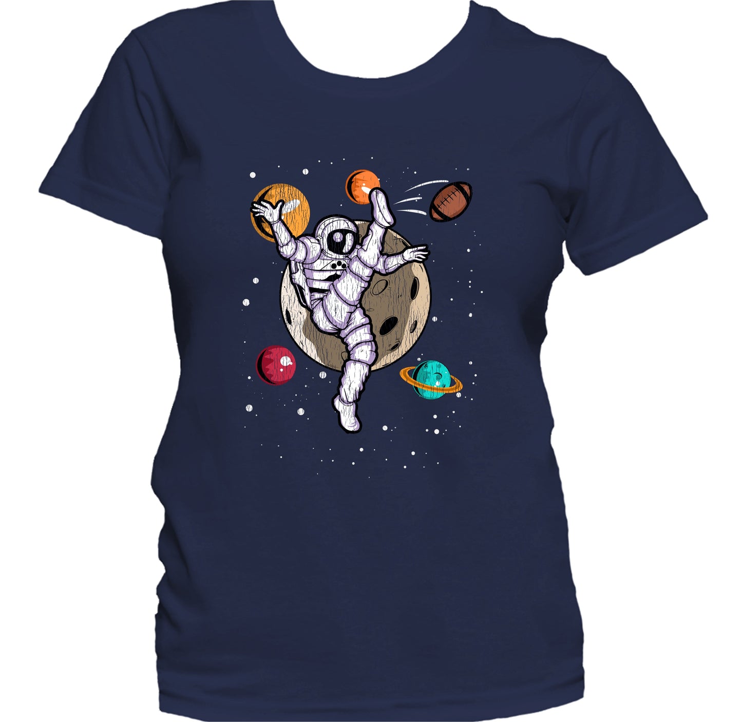 Punter Astronaut Outer Space Spaceman Football Distressed Women's T-Shirt