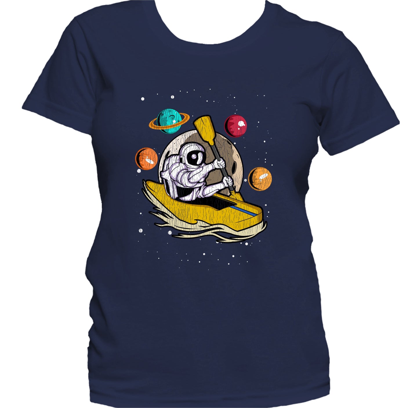 Kayaker Astronaut Outer Space Spaceman Kayaking Distressed Women's T-Shirt
