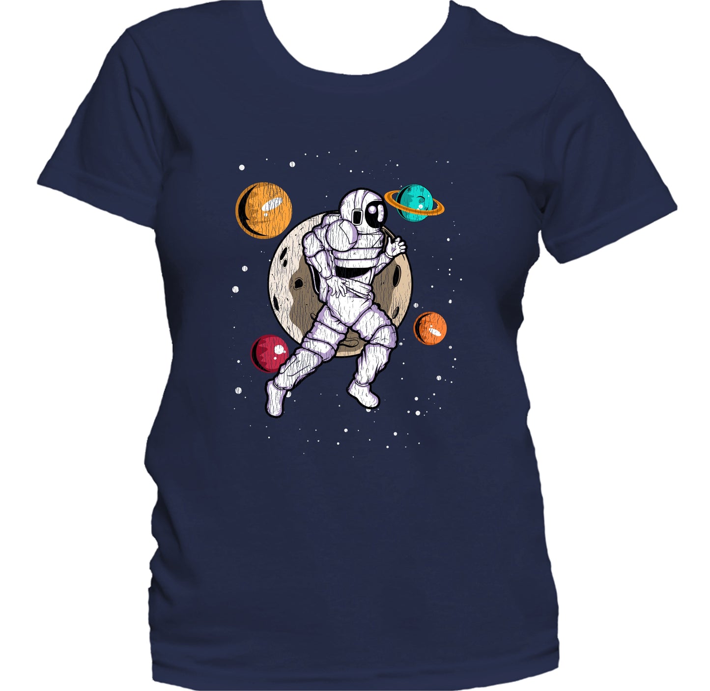 Marathon Runner Astronaut Outer Space Spaceman Running Distressed Women's T-Shirt
